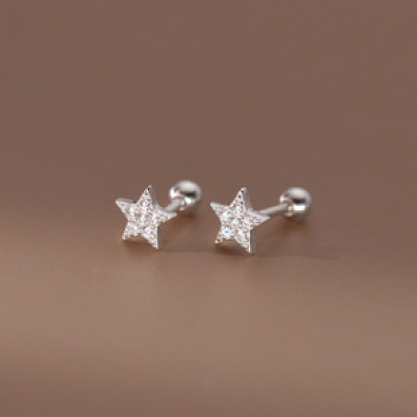 A39475 s925 sterling silver sparkling rhinestone stars stud design elegant earrings