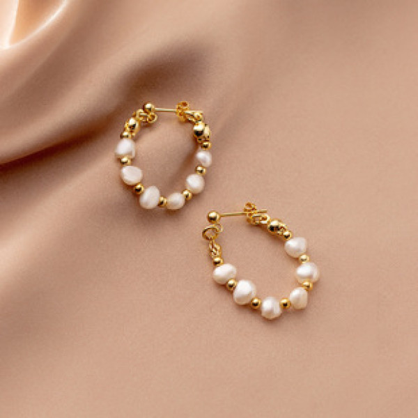 A42528 s925 silver elegant short pearl vintage dangle earrings