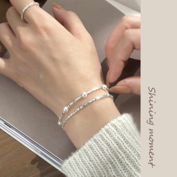 A39236 s925 sterling silver pearl charm simple bracelet