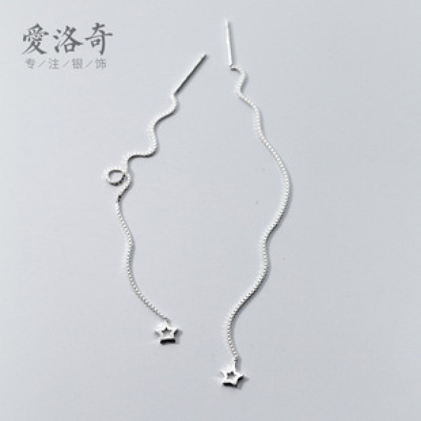 A42490 s925 silver stars string simple hollowed elegant long earrings
