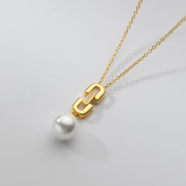 A38386 s925 sterling silver rhinestone artificial pearl design elegant necklace