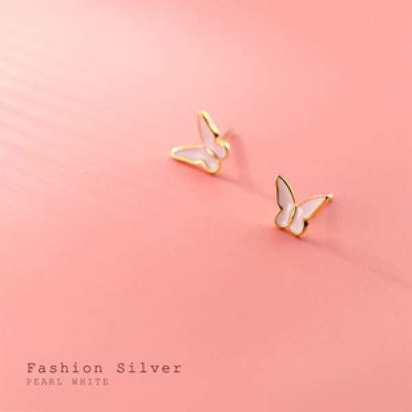 A42686 s925 silver stud trendy simple white insect sweet butterfly earrings