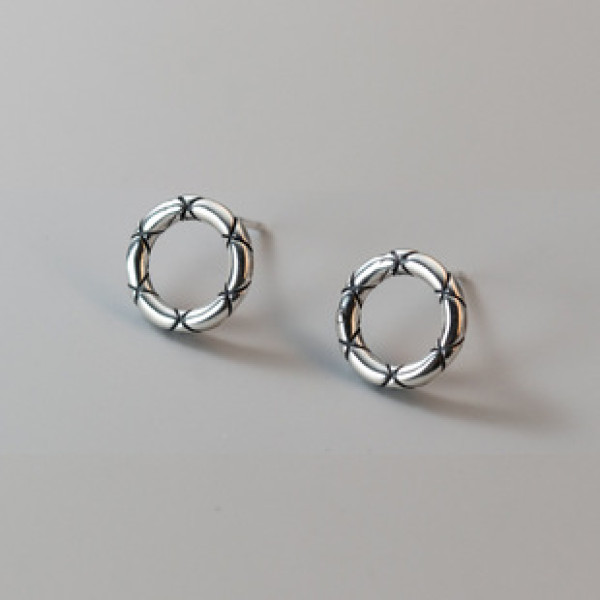 A38932 s925 sterling silver thai circle stud vintage design earrings