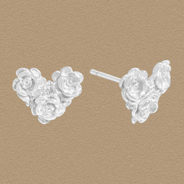 A45477 heartshape stud sterling silver s925 flower earrings
