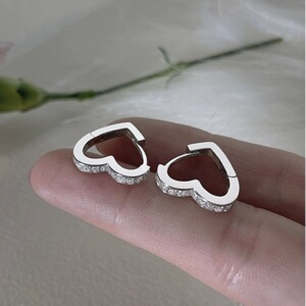A44595 s925 sterling silver rhinestone heart elegant dainty earrings