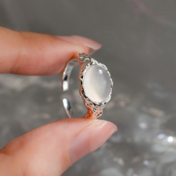A44429 s925 sterling silver trendy sweet white jade ring