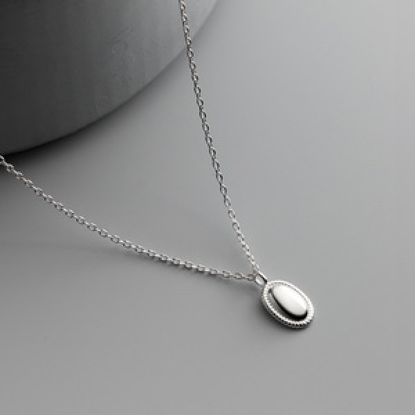 A43555 s925 silver oval circle simple necklace