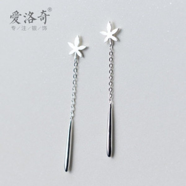 A40650 s925 silver trendy string leaf dangle earrings