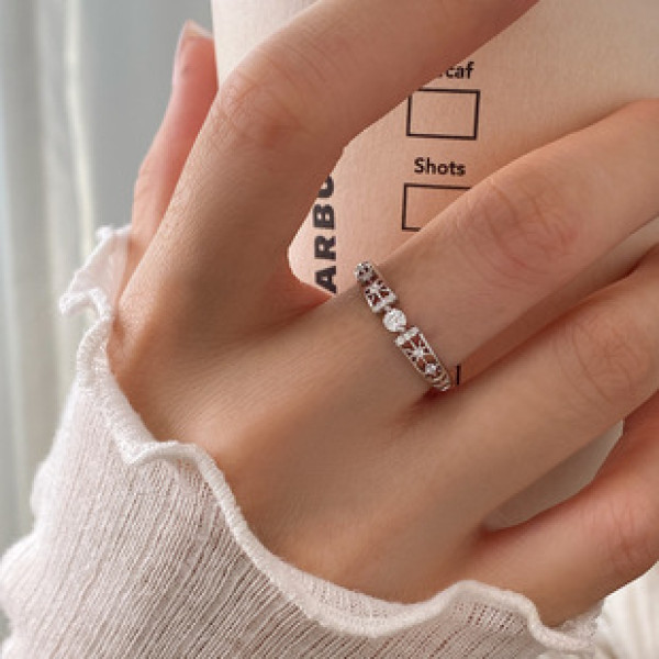 A42992 s925 sterling silver hollowed rhinestone fashion ring