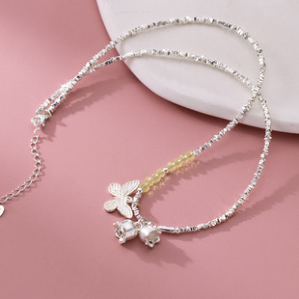A41368 s925 sterling silver trendy butterfly yellow necklace