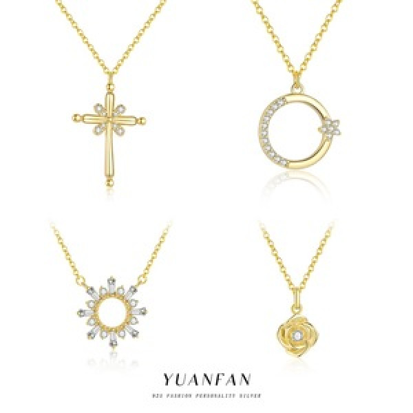 A45509 s925 sterling silver sun cubic zirconia pendant cross trendy necklace