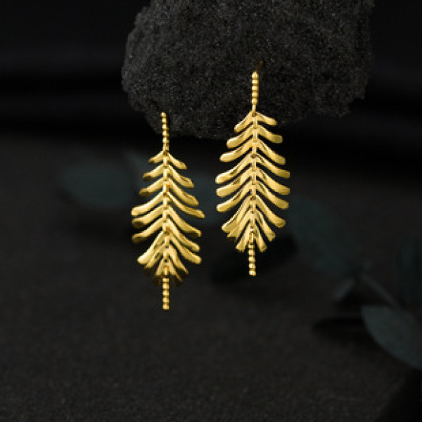 A43338 s925 sterling silver fringe leaf trendy earrings