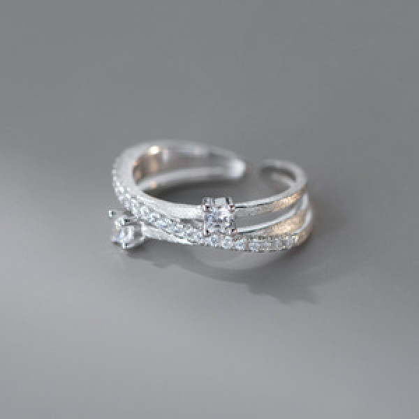 A45985 s925 sterling silver trendy sweet rhinestone layered bar ring