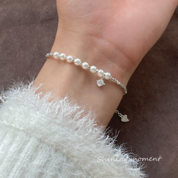 A43525 s925 silver trendy sweet unique rhinestone elegant charm bracelet