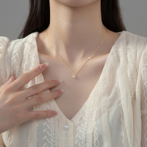 A38747 s925 sterling silver rhinestone goldplated gold dainty necklace