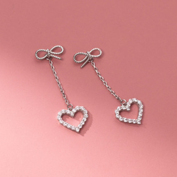 A39606 s925 sterling silver rhinestone heart butterfly sweet design earrings