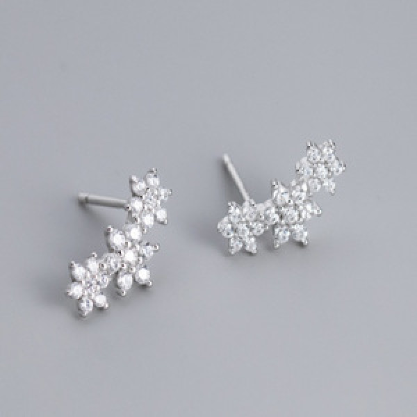 A43521 s925 silver black white rhinestone flower stud simple unique earrings