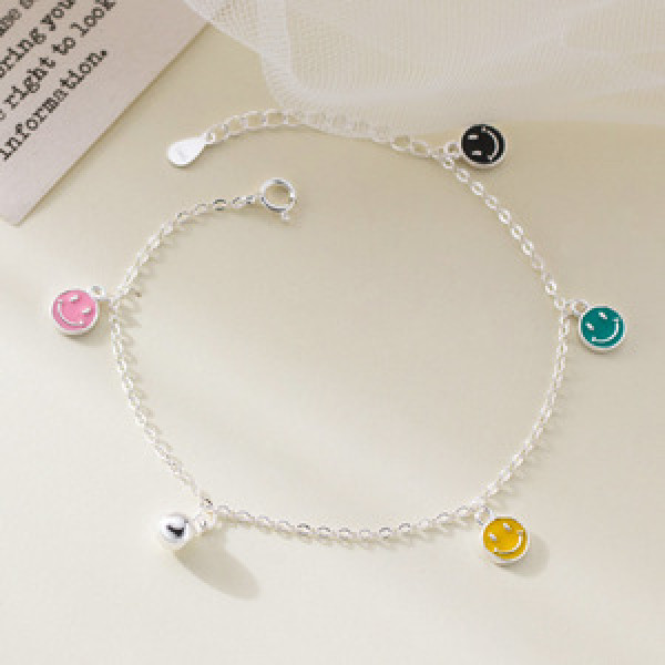 A45935 s925 silver trendy sweet colorful smilingface charm bracelet