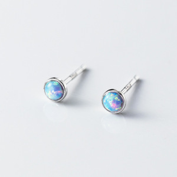 A45041 s925 sterling silver circle artificial opal stud simple earrings