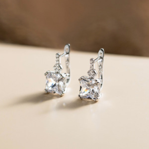 A44421 s925 sterling silver square rhinestone trendy earrings