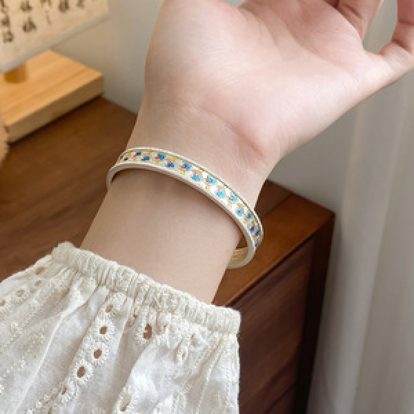 A45958 silver trendy sweet gold flower bangle bracelet