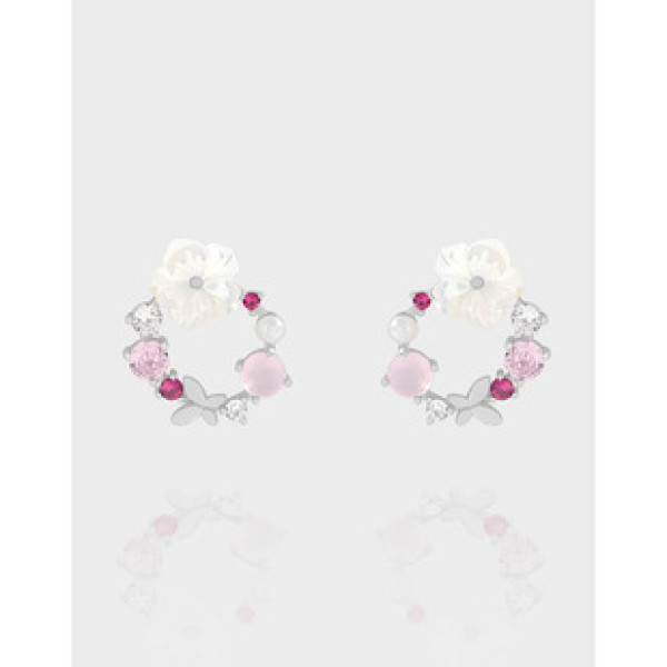 A41143 colorful cubic zirconia natural shell flower stud sterling silver s925 earrings