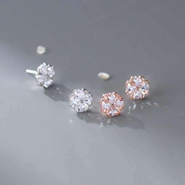A44982 s925 sterling silver sweet dainty rhinestone stud earrings