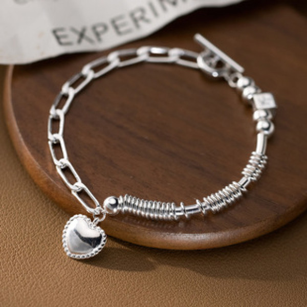A43181 s925 silver heart charm fashion sweet bracelet