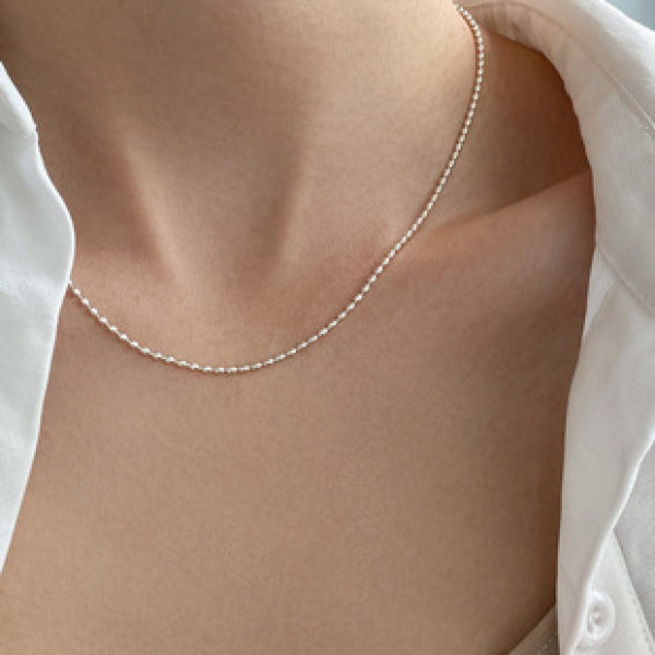A43368 s925 sterling silver oval bead fashion simple necklace