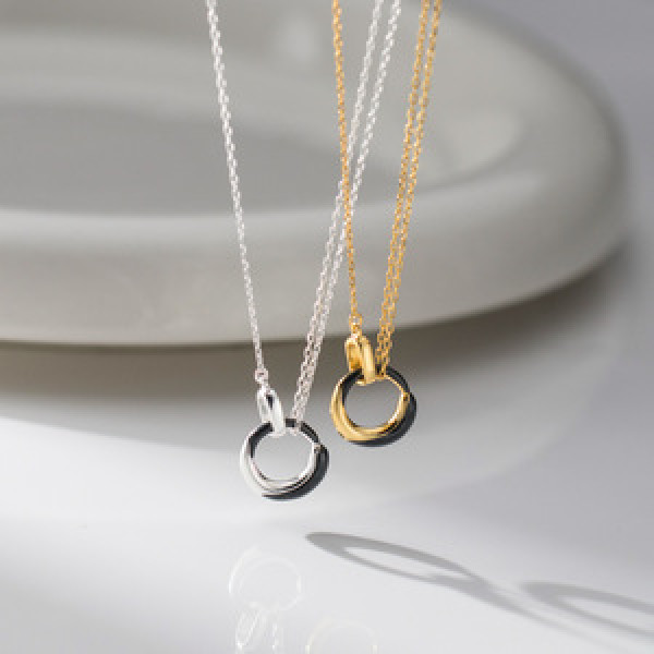 A44932 s925 silver dainty simple black circle necklace