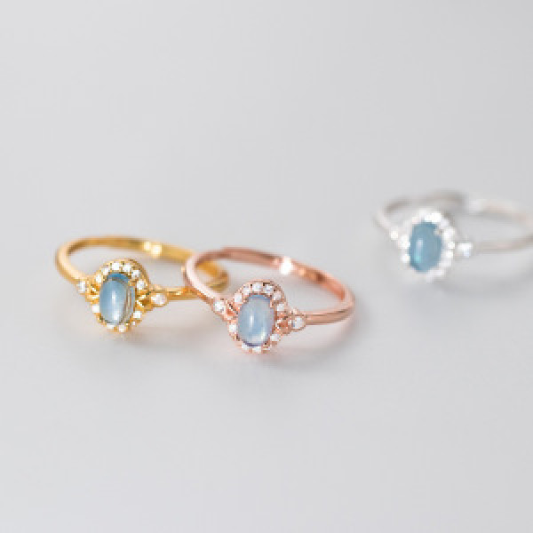 A44420 s925 sterling silver trendy sweet rhinestone natural oval ring