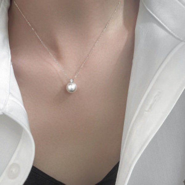 A46394 s925 silver simple rhinestone necklace
