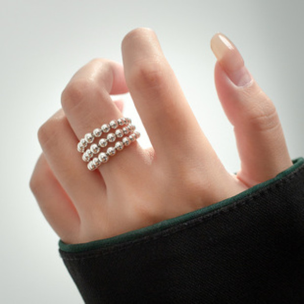 A40373 s925 sterling silver trendy layered bead design elegant ring