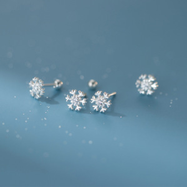 A44790 s925 sterling silver christmas cute rhinestone snowflake stud earrings