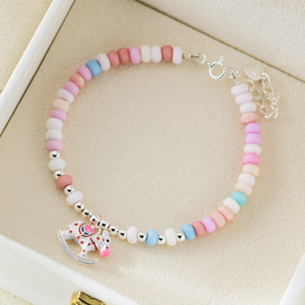 A45773 s925 silver trendy sweet cute colorful charm bracelet
