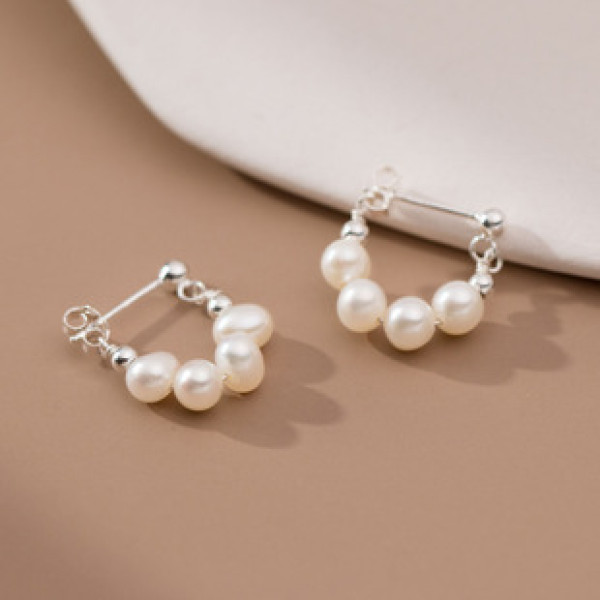A40135 s925 sterling silver pearl vintage design elegant earrings