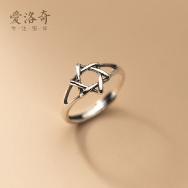 A32162 s925 sterling silver chic unique silver hexagram hollowed ring