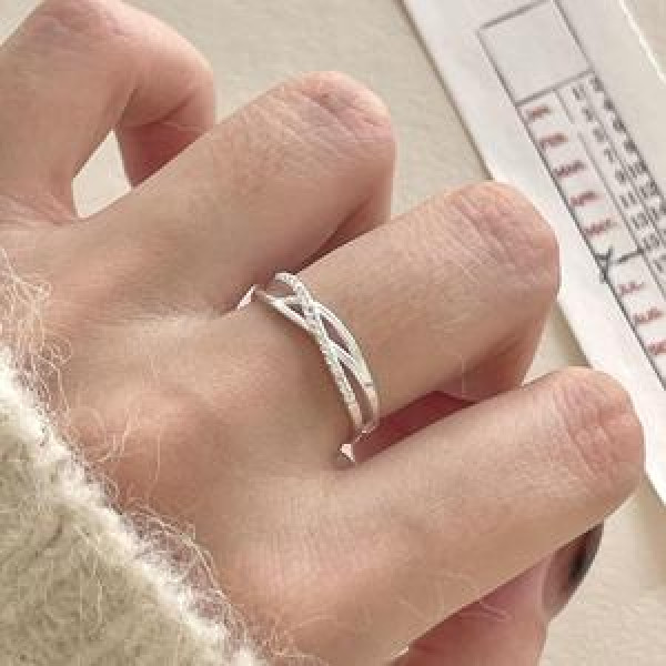 A45768 sterling silver cubic zirconia bar simple fashion adjustable ring