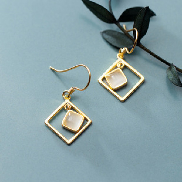 A40580 s925 silver fashion artificial cateye elegant dangle earrings