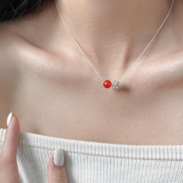 A46201 s925 silver sweet agate necklace