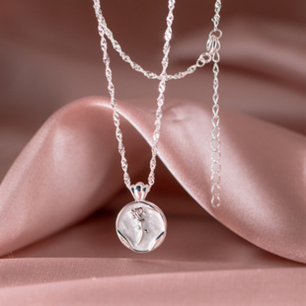 A42850 s925 sterling silver rose flower vintage design necklace