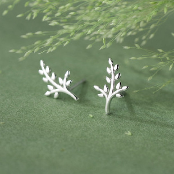 A38264 s925 sterling silver simple tree stud trendy design elegant earrings