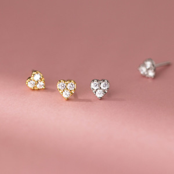 A44399 s925 sterling silver trendy sweet unique rhinestone heart stud earrings
