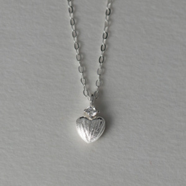 A44722 s925 silver simple rhinestone heart necklace
