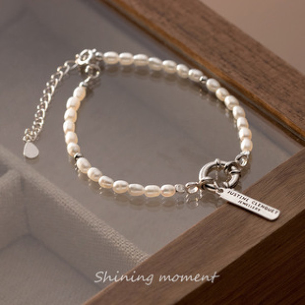 A39050 s925 sterling silver thai circle pearl charm elegant bracelet