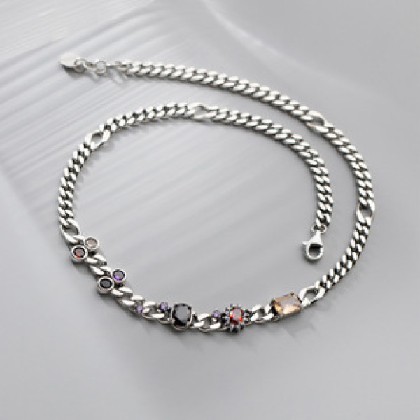 A38447 s925 sterling silver thai rhinestone vintage design geometric unique necklace