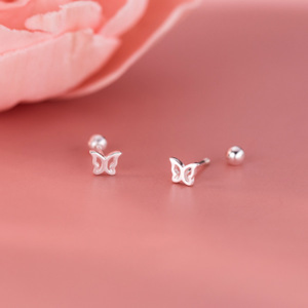 A44910 s925 sterling silver sweet dainty hollowed butterfly stud earrings