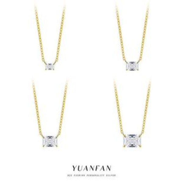 A43022 s925 sterling silver fashion square cubic zirconia geometric necklace