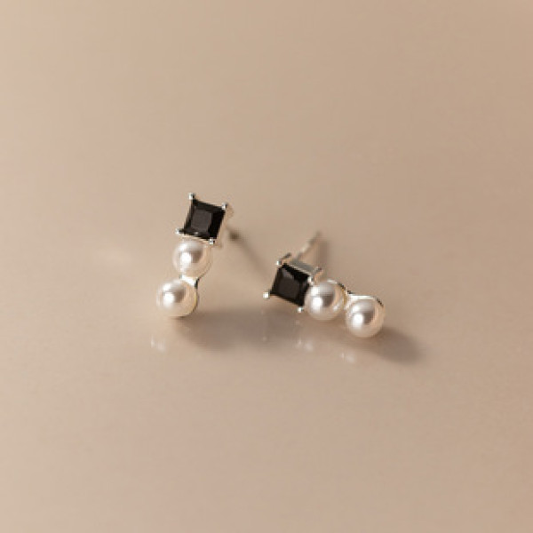 A37834 s925 sterling silver artificial pearl stud earrings