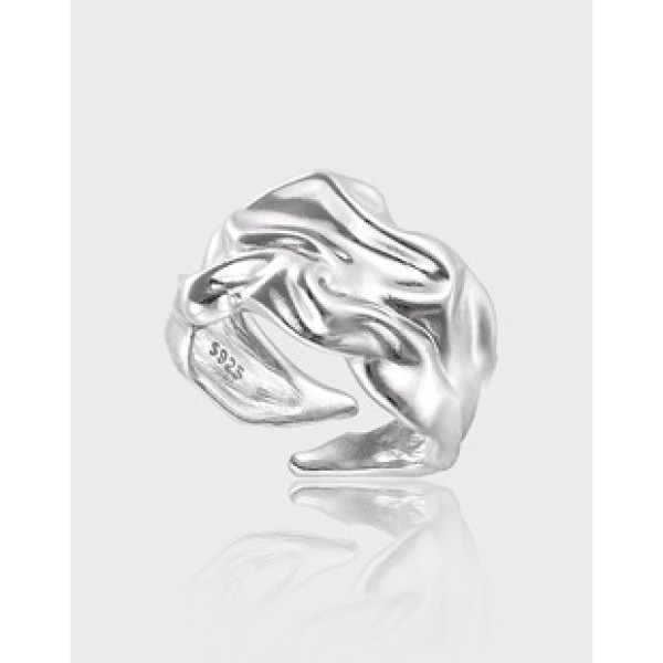 A40298 unique simple wrinkled wide s925 sterling silver adjustable ring